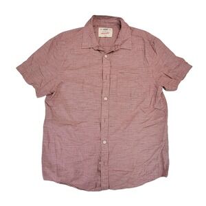 Urban Pipeline Mens Short Sleeve Button Up Shirt Red Stripe Cotton Size L